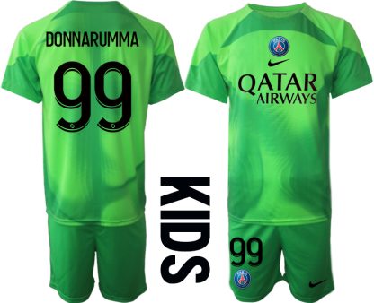 Paris Saint-Germain PSG Målvakt Barn 2023 grön Kortärmad + Korta byxor med tryck DONNARUMMA 99