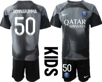 Paris Saint-Germain PSG Målvakt Barn 2023 svart Kortärmad + Korta byxor med tryck DONNARUMMA 50