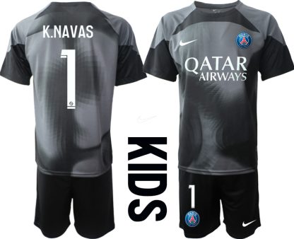 Paris Saint-Germain PSG Målvakt Barn 2023 svart Kortärmad + Korta byxor med tryck K.NAVAS 1