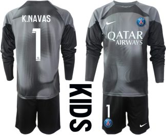 Paris Saint-Germain PSG Målvakt Barn 2023 svart Långärmad Fotbollströja Set med tryck K.NAVAS 1