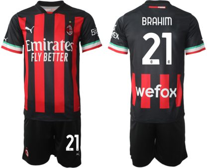 AC Milan Hemmatröja Herr 2023 Kortärmad + Korta byxor med namn BRAHIM 21