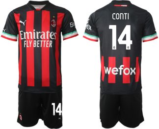 AC Milan Hemmatröja Herr 2023 Kortärmad + Korta byxor med namn CONTI 14