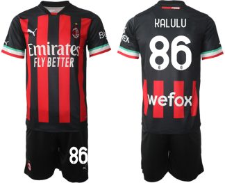 AC Milan Hemmatröja Herr 2023 Kortärmad + Korta byxor med namn KALULU 86