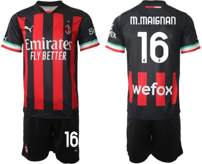 AC Milan Hemmatröja Herr 2023 Kortärmad + Korta byxor med namn M.MAIGNAN 16