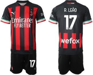 AC Milan Hemmatröja Herr 2023 Kortärmad + Korta byxor med namn R.Leão 17