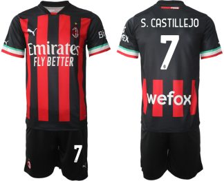 AC Milan Hemmatröja Herr 2023 Kortärmad + Korta byxor med namn S.CASTILLEJO 7