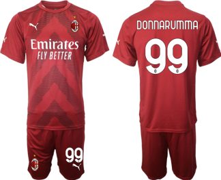 AC Milan Målvaktströja Herr 2023 Röd Fotbollströja Kortärmad + Korta byxor med tryck DONNARUMMA 99
