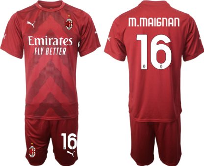 AC Milan Målvaktströja Herr 2023 Röd Fotbollströja Kortärmad + Korta byxor med tryck M.MAIGNAN 16