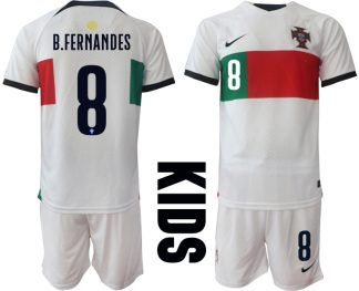 B.FERNANDES #8 Beställa Fotbollströjor Portugal Bortatröja Barn VM 2022 Kortärmad + Korta byxor