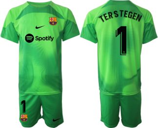 Billiga FC Barcelona 2023 Målvaktströja grön Fotbollströjor För Män TERSTEGEN 1