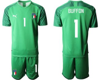 BUFFON #1 Italien Målvaktströja WM 2022 grön Fotbollströjor För Män Kortärmad + Korta byxor