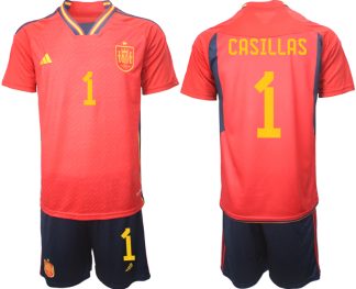 CASILLAS #1 Fotboll Träningsdräkt Spanien Hemmatröja Herr VM 2022 Kortärmad + Korta byxor