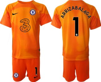 Chelsea FC 2023 för Herr Målvaktströja orange Kortärmad + Korta byxor med tryck ARRIZABALAGA 1