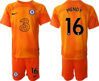 Chelsea FC 2023 för Herr Målvaktströja orange Kortärmad + Korta byxor med tryck MENDY 16