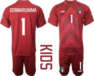 DONNARUMMA #1 Italien Målvaktströja 2023 Barn Röd Fotbollströjor Kortärmad + Korta byxor
