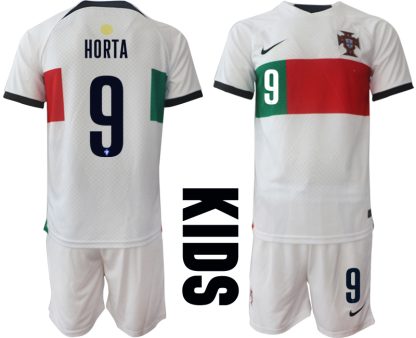 HORTA #9 Beställa Fotbollströjor Portugal Bortatröja Barn VM 2022 Kortärmad + Korta byxor