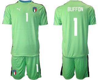 Italien Målvaktströja 2023 Herr grön Fotbollströjor Kortärmad Fotbollströja Set med tryck BUFFON 1