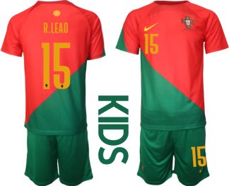 Portugal Hemmatröja Barn VM 2022 Fotbollskläder Set med tryck R.LEAO 15