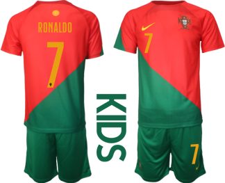 Portugal Hemmatröja Barn VM 2022 Fotbollskläder Set med tryck RONALDO 7