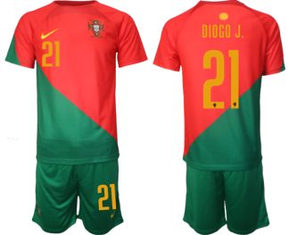 Portugal Hemmatröja VM 2022 för Herr Kortärmad + Korta byxor med namn DIOGO J. 21