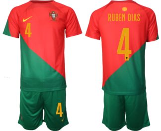 Portugal Hemmatröja VM 2022 för Herr Kortärmad + Korta byxor med namn RUBEN DIAS 4