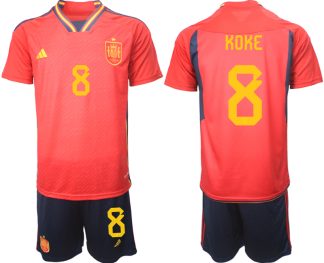 Spanien Hemmatröja Herr VM 2022 Kortärmad + Korta byxor med tryck KOKE 8