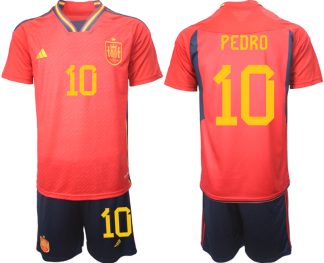 Spanien Hemmatröja Herr VM 2022 Kortärmad + Korta byxor med tryck PEDRO 10