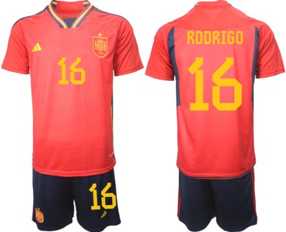 Spanien Hemmatröja Herr VM 2022 Kortärmad + Korta byxor med tryck RODRIGO 16