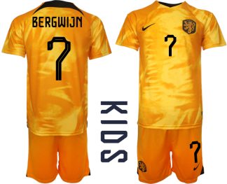 Nederländerna Hemmatröja barn VM 2022 Fotbollströjor Kortärmad Matchställ BERGWIJN 7