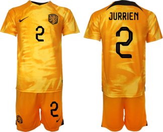 Nederländerna Hemmatröja VM 2022 Kortärmad + Korta byxor med tryck JURRIEN 2