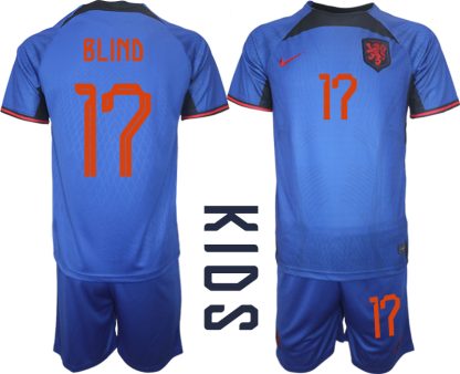 Nederländerna Matchtröjor Barn Fotbollströja VM 2022 Kortärmad + Korta byxor BLIND 17