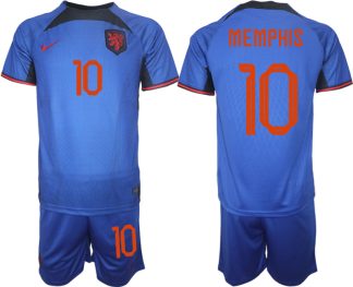 Nederländerna Matchtröjor Herr Fotbollströja VM 2022 Kortärmad + Korta byxor MEMPHIS 10