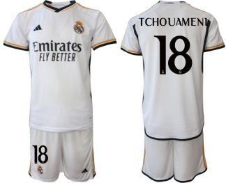 Real Madrid Hemma tröja 2023-2024 Fotbollskläder herr med namn TCHOUAMENI 18