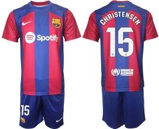 Billiga Fotbollskläder FC Barcelona Hemmatröja Herr 2023-24 tröja set CHRISTENSEN 15