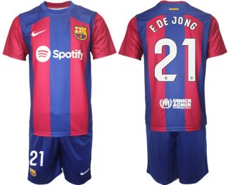 Billiga Fotbollskläder FC Barcelona Hemmatröja Herr 2023-24 tröja set F.DE JONG 21
