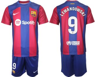 Fotbollströjor Billigt FC Barcelona Hemma tröja Herr 2023-24 med tryck LEWANDOWSKI 9