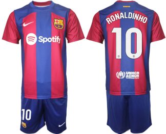 Fotbollströjor Billigt FC Barcelona Hemma tröja Herr 2023-24 med tryck RONALDINHO 10