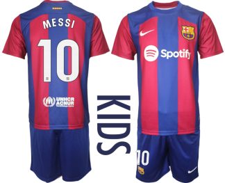 Billiga Fotbollskläder FC Barcelona Hemmatröja Barn 2023-24 tröja set MESSI 10