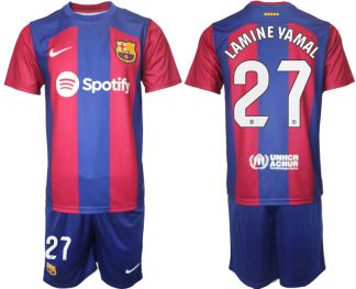Billiga Fotbollskläder FC Barcelona Hemmatröja Herr 2023-24 tröja set LAMINE YAMAL 27